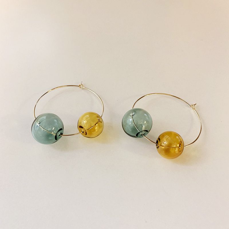 1 Pair Fashion Round Glass Women's Hoop Earrings