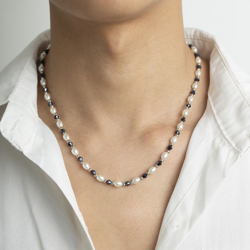 1 Pièce Mode Bloc De Couleur Cristal Artificiel Perle D'imitation Perlé Hommes Collier