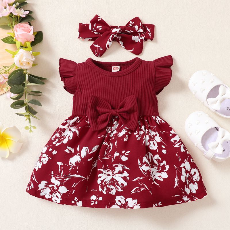 Cute Flower Bow Knot Cotton Girls Dresses