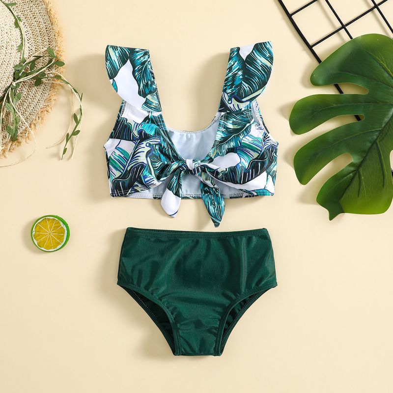 Girl's Vacation Tropical Polyester Tankinis 2 Piece Set