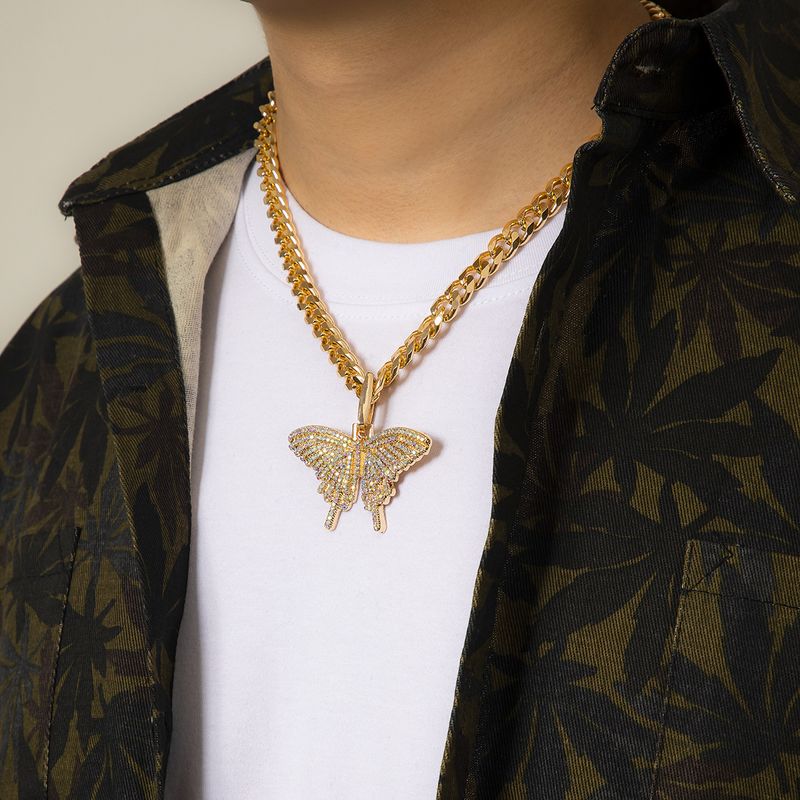 Hip Hop Mariposa Aleación Enchapado Diamantes De Imitación Hombres Collar Colgante