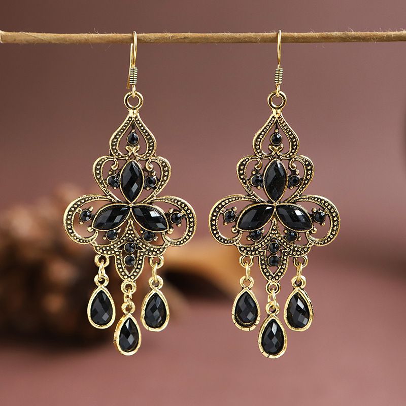 1 Pair Ethnic Style Water Droplets Metal Plating Inlay Artificial Gemstones Women's Drop Earrings