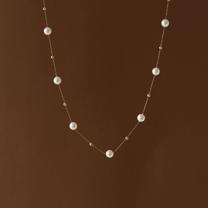 Fashion Round Titanium Steel Pearl Plating Necklace 1 Piece