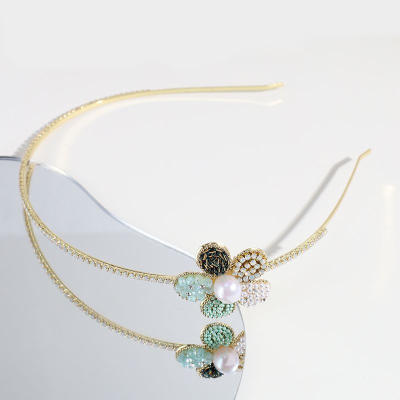 Mode Blume Legierung Überzug Künstliche Perlen Strasssteine Haarband