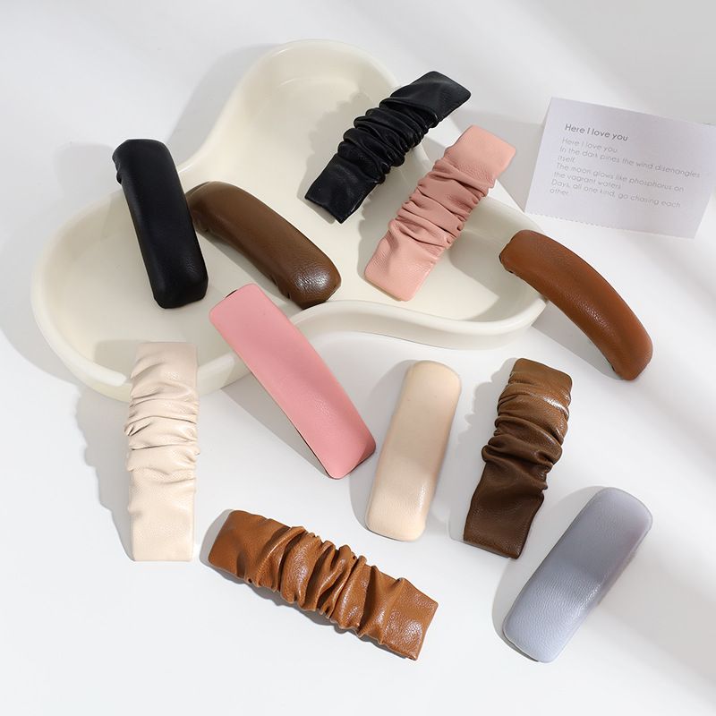 Simple Style Solid Color Pu Leather Hair Clip