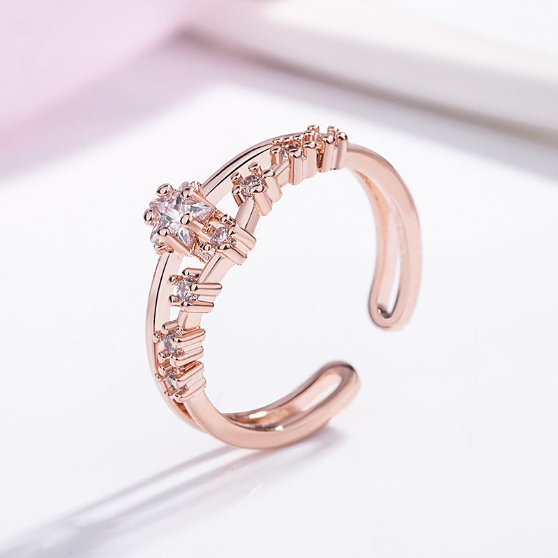 Fashion Star Copper Plating Inlay Artificial Diamond Open Ring 1 Piece