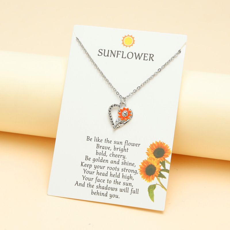 Mode Sonnenblume Herzform Rostfreier Stahl Polieren Emaille Aushöhlen Halskette Mit Anhänger 1 Stück