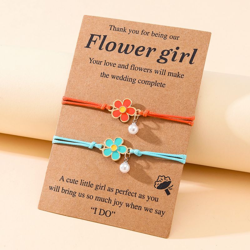 2 Pieces Fashion Flower Alloy Enamel Inlay Pearl Women's Bracelets