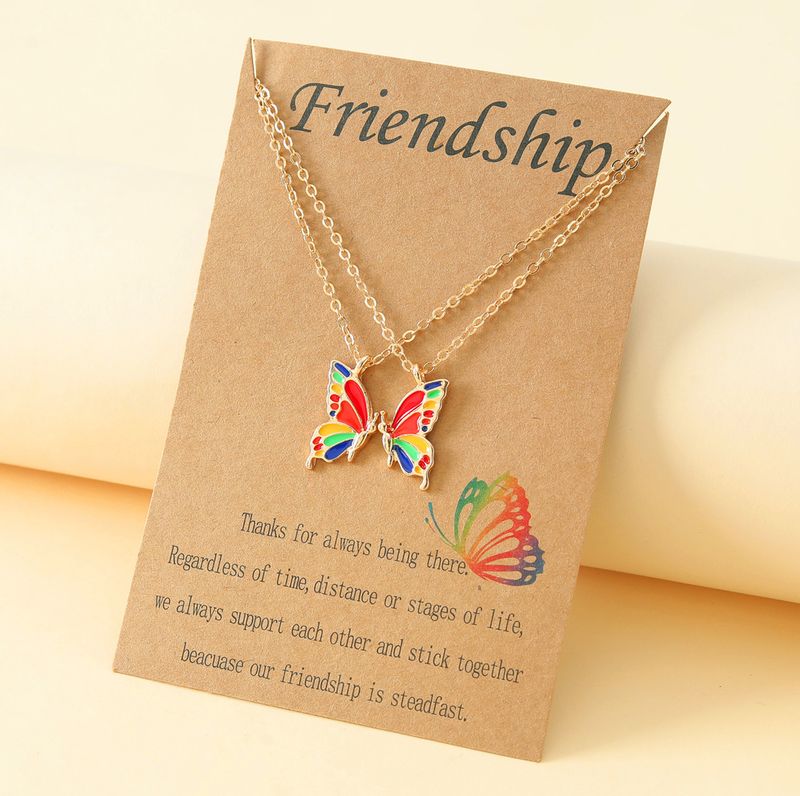 2 Pieces Simple Style Butterfly Alloy Enamel Women's Pendant Necklace