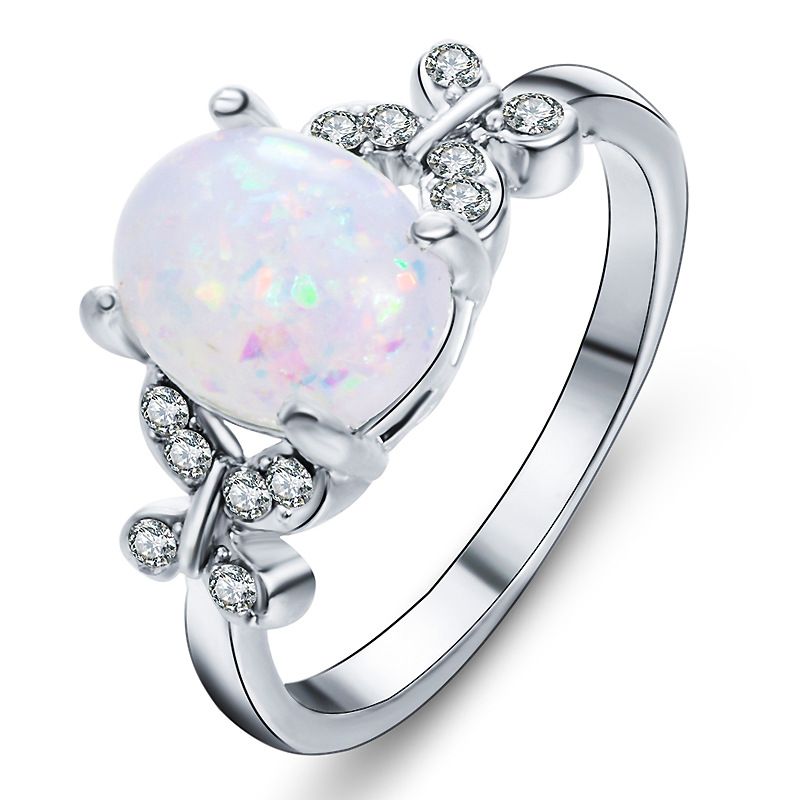 Fashion Butterfly Alloy Plating Opal Women's Rings