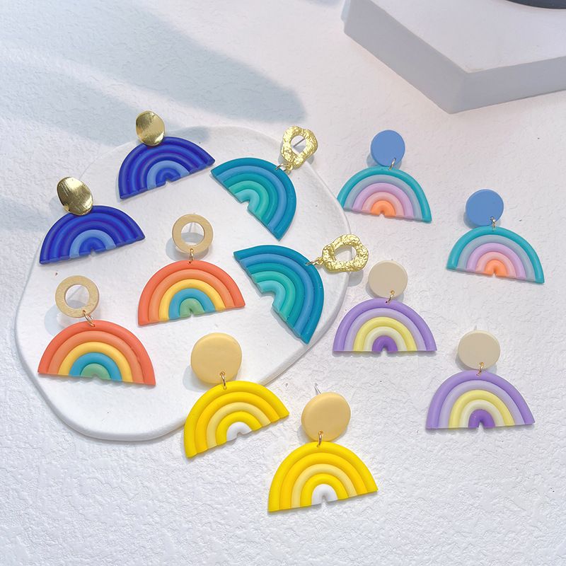 1 Pair Sweet Rainbow Soft Clay Women's Drop Earrings