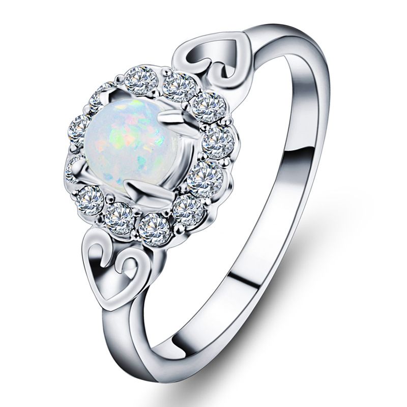 Fashion Heart Shape Alloy Plating Rhinestones Opal Women's Rings