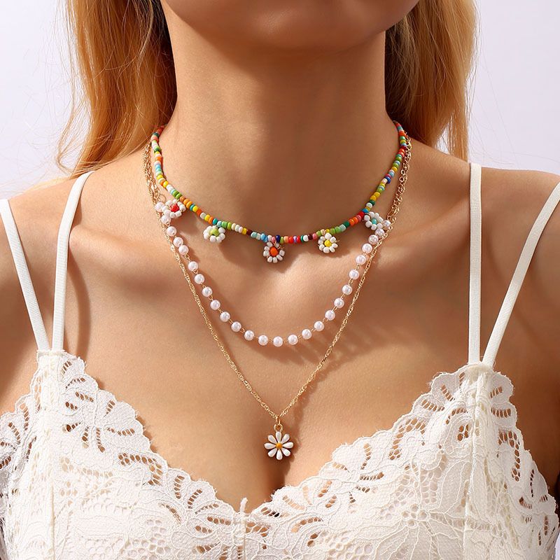 1 Stück Mode Blume Legierung Überzug Frau Geschichtete Halskette