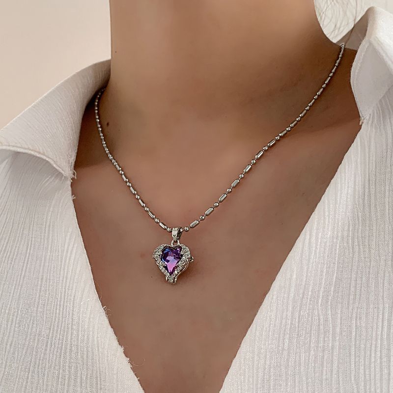 1 Pièce Mode Forme De Cœur Métal Incruster Diamant Artificiel Femmes Pendentif