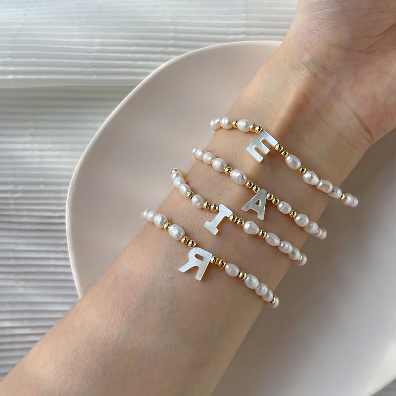 Fashion Letter Pearl Shell Copper Plating Bracelets 1 Piece