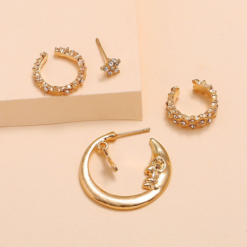 4 Pieces Retro Star Moon Alloy Plating Artificial Diamond Women's Earrings