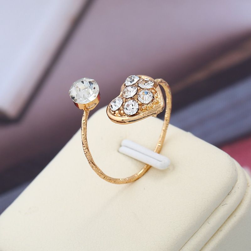 1 Piece Fashion Heart Shape Alloy Copper Inlay Rhinestones Women's Open Ring