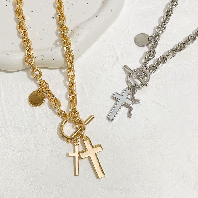 1 Piece Fashion Cross Alloy Plating Inlay Shell Women's Pendant Necklace