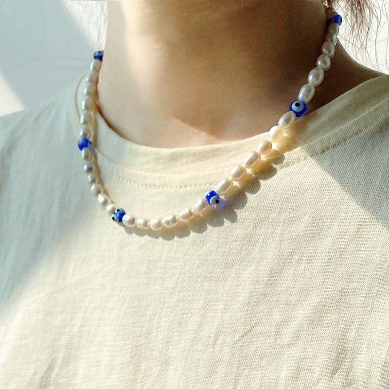 Mode Auge Kupfer Perlen Perle Überzug Halskette 1 Stück