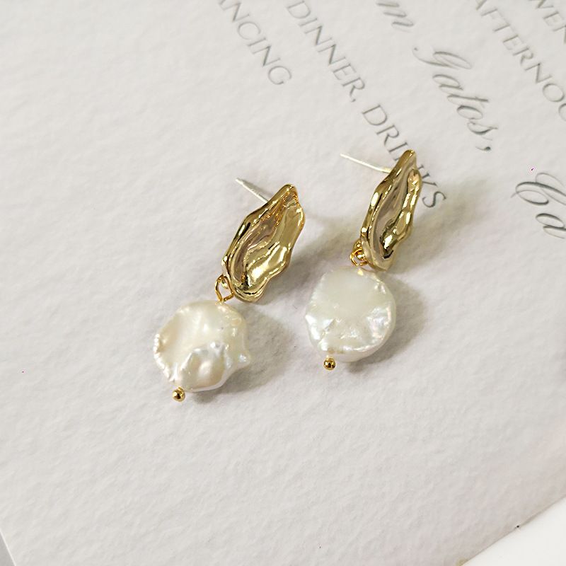 Fashion Irregular Alloy Pearl Plating Drop Earrings 1 Pair