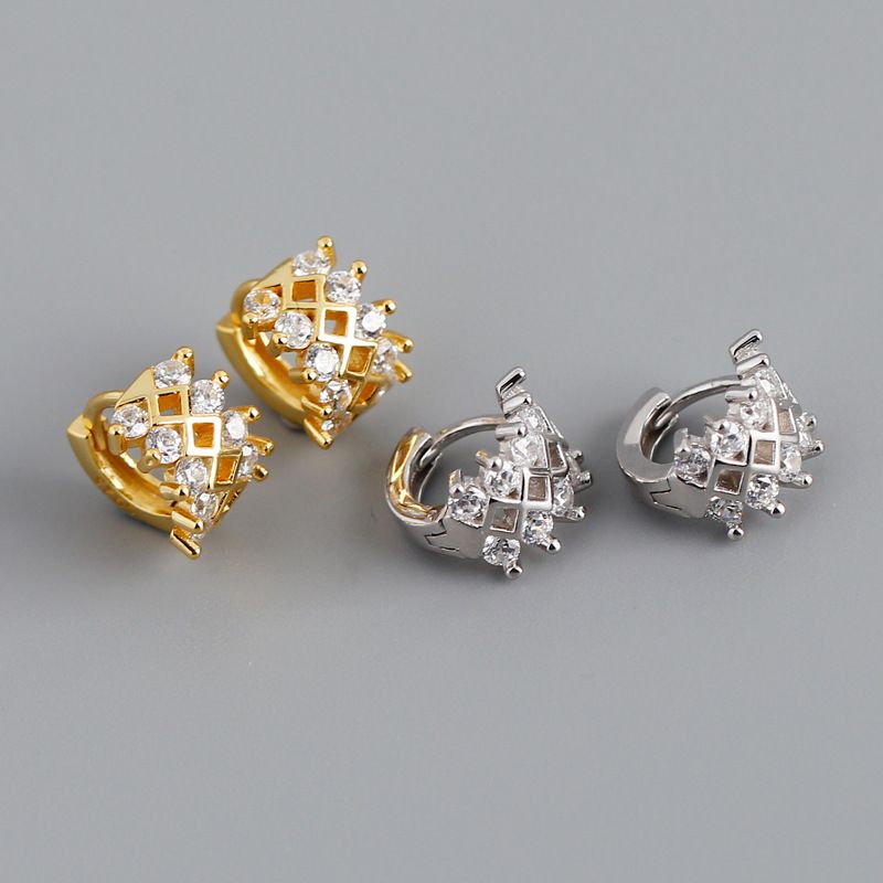Mode Runden Sterling Silber Inlay Künstlicher Diamant Ohrringe 1 Paar