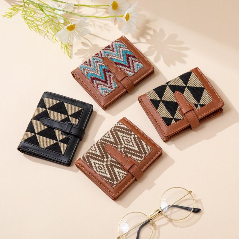 Women's Stripe Plaid Pu Leather Magnetic Buckle Wallets