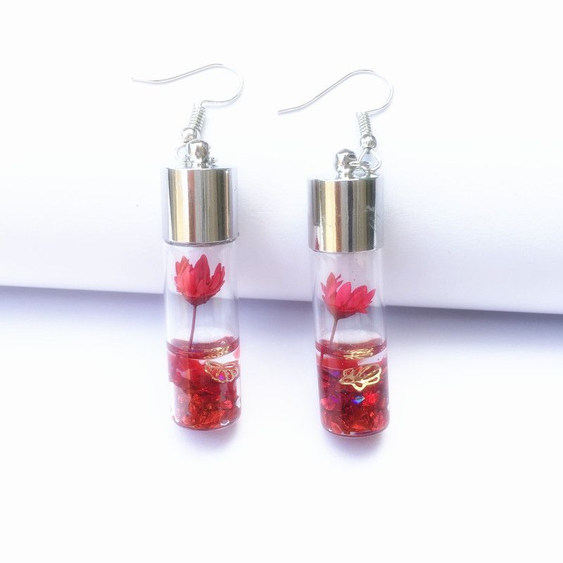 1 Pair Sweet Flower Glass Women's Drop Earrings
