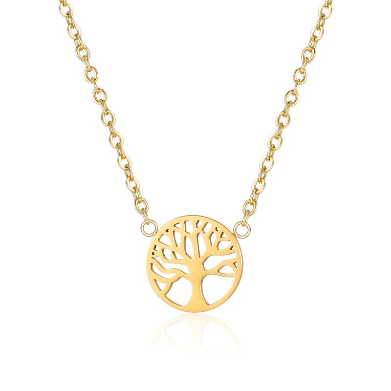 Simple Style Tree Titanium Steel Inlaid Gold Pendant Necklace 1 Piece