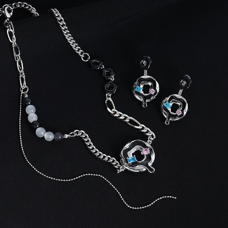 Fashion Donuts Copper Enamel Plating Inlay Zircon Women's Earrings Necklace