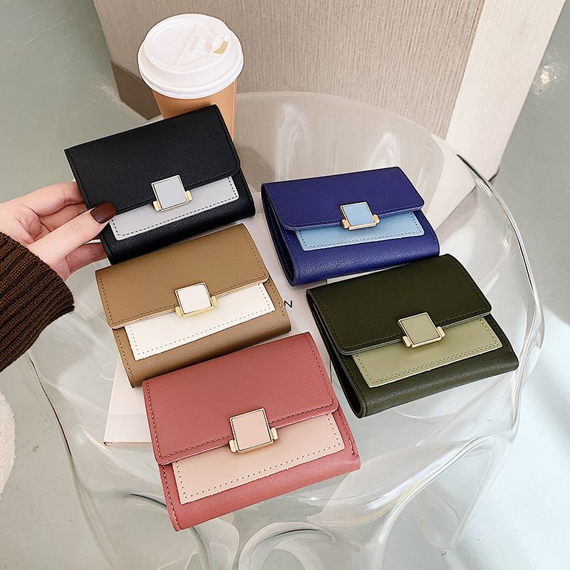 Women's Color Block Pu Leather Zipper Buckle Wallets