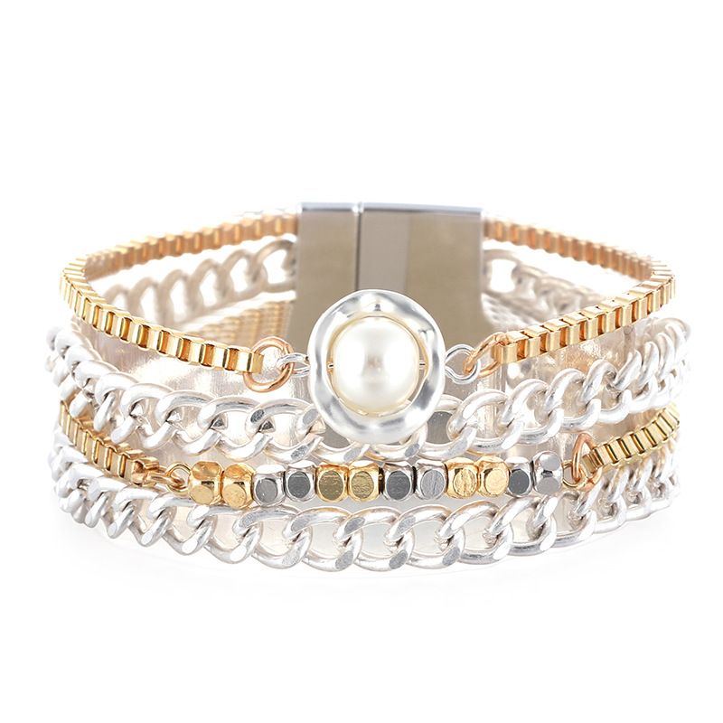 1 Pièce Mode Métal Incruster Perles Artificielles Femmes Bracelets