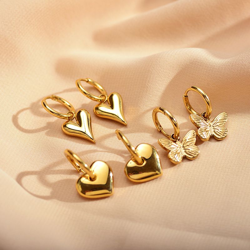 Fashion Heart Shape Butterfly Copper Plating Drop Earrings 1 Pair