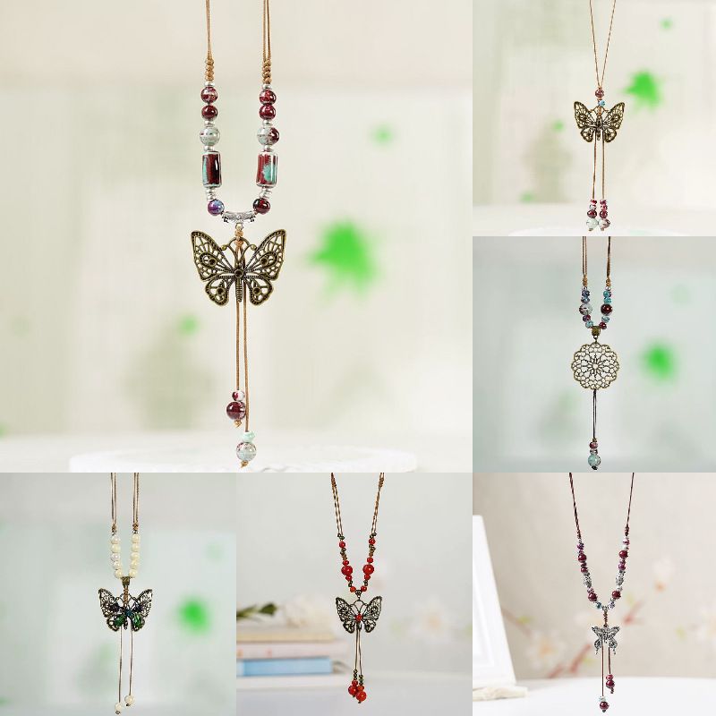 1 Piece Ethnic Style Tassel Butterfly Alloy Mixed Materials Knitting Women's Necklace