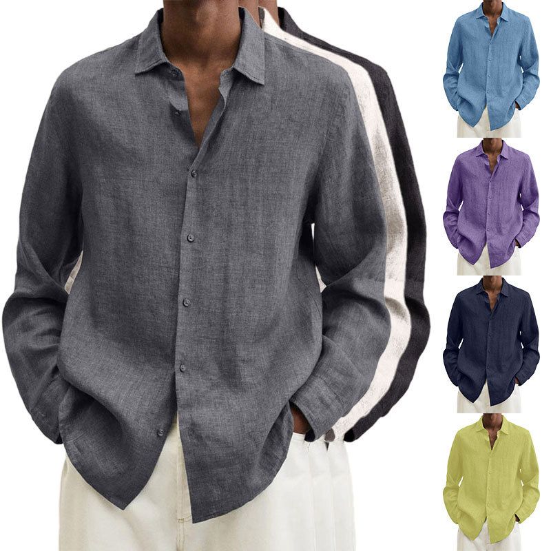 Men's Blouse Long Sleeve Blouses British Style Solid Color