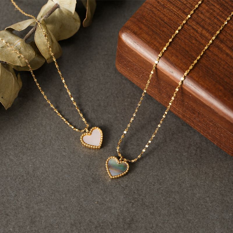 Fashion Heart Shape Shell Titanium Steel Plating Pendant Necklace 1 Piece