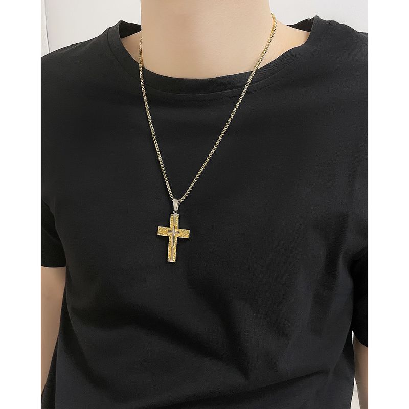 1 Piece Hip-hop Cross Stainless Steel Polishing Men's Necklace