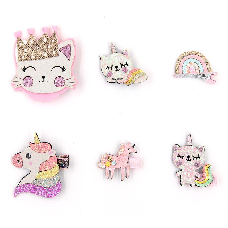 Fashion Rainbow Unicorn Cat Pu Sequins Hair Clip 1 Piece