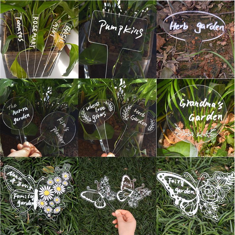 Simple Acrylic Flower Plant Potted Garden Marker Butterfly Field Cutting