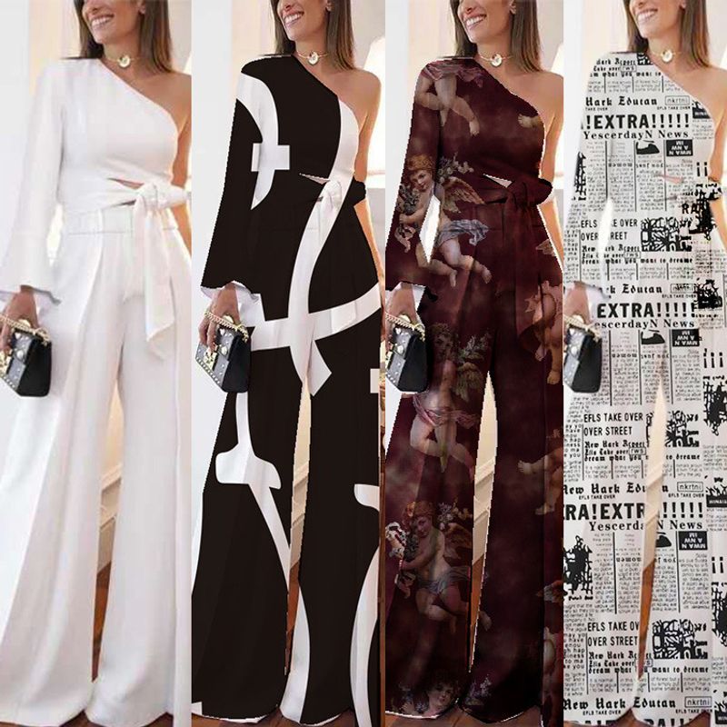 Women's Fashion Letter Polyester Patchwork Pants Sets