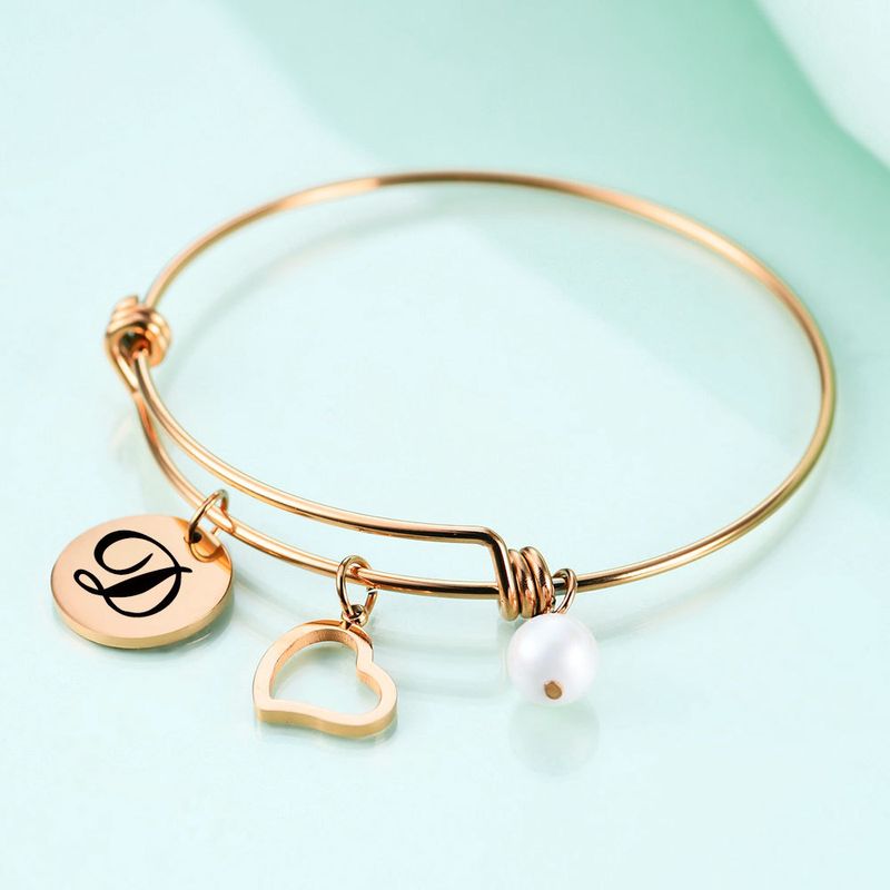 Elegant Letter Heart Shape Stainless Steel Bangle 1 Piece