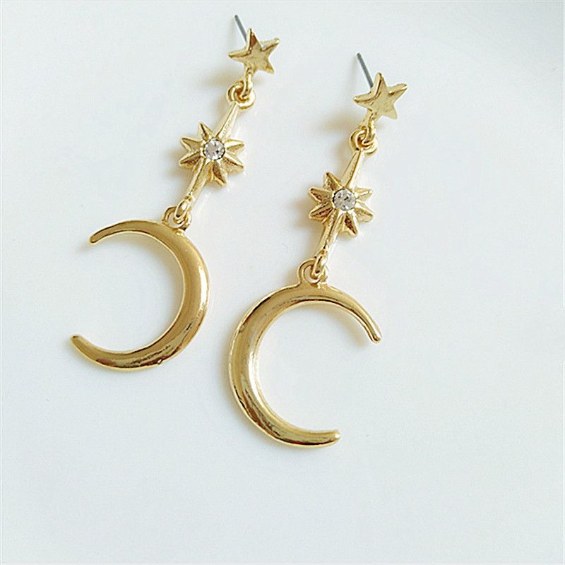 1 Pair Fashion Star Moon Alloy Plating Rhinestones Women's Drop Earrings