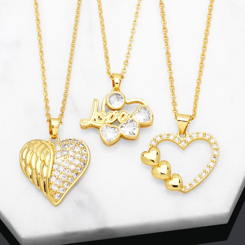 Fashion Love Heart Shape Copper Plating Zircon Pendant Necklace 1 Piece