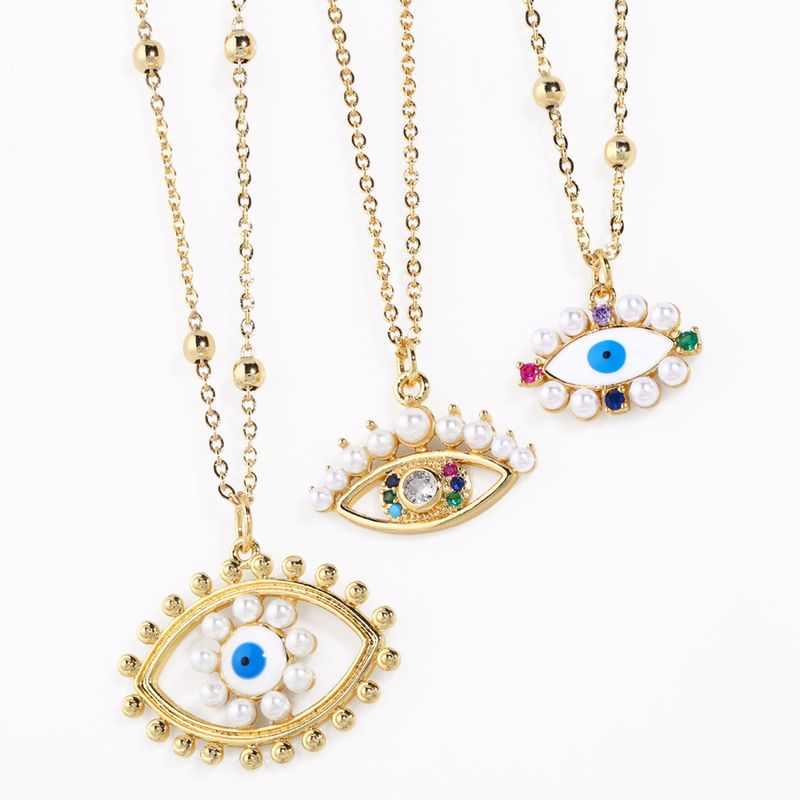 Mode Teufels Auge Kupfer Überzug Künstliche Perlen Zirkon Halskette Mit Anhänger 1 Stück
