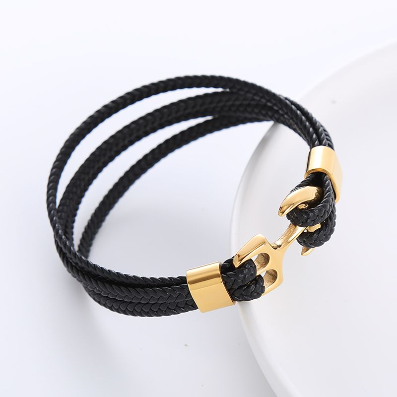 Casual Anchor Stainless Steel Plating Braid 18k Gold Plated Bracelets