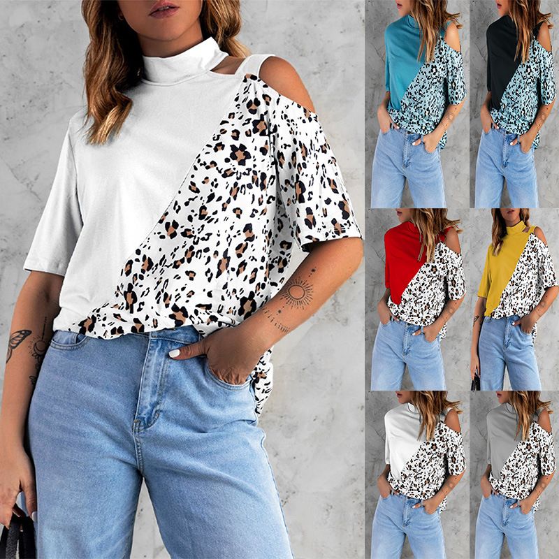 Women's T-shirt Short Sleeve T-shirts Patchwork Fashion Leopard