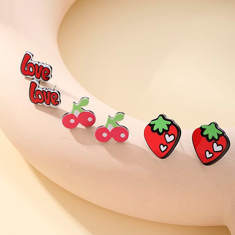 1 Pair Cute Sweet Simple Style Cherry Strawberry Alloy Fruit Women's Ear Studs