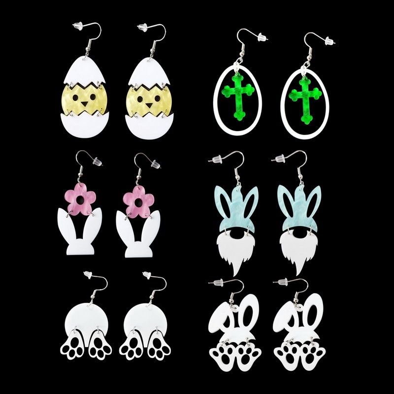 1 Pair Cartoon Style Rabbit Cross Oval Arylic Printing Easter Kid's Ear Hook