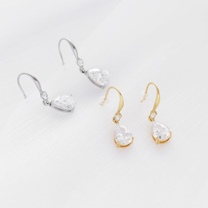 Fashion Water Droplets Titanium Steel Plating Zircon Drop Earrings 1 Pair