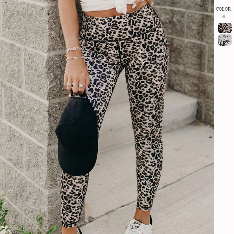 Women's Yoga Fashion Leopard Full Length Printing Pocket Leggings