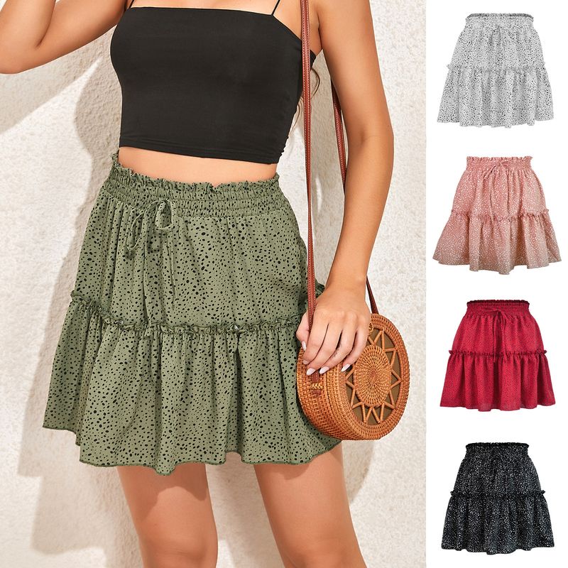 Summer Fashion Polka Dots Polyester Chiffon Above Knee Skirts